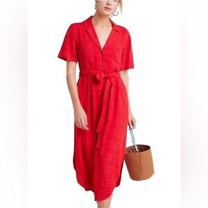 Anthropologie Maeve Tomato red shirt dress S
